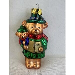 Vintage Glass Teddy Bear Noel Caroler Christmas Ornament Blown Glass China 4.5"